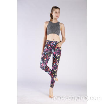 Damen Polyester Spandex Elastic Bedruckte Leggings